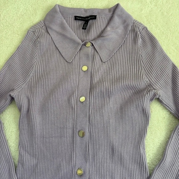 White House Black Market Ribbed Button Down Long Sleeve Sweater Women's L Lilac - Picture 3 of 9